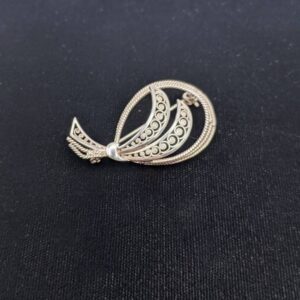 Vintage Silver Filigree Brooch, Marked 835