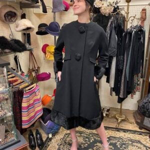 Vintage 1960s SABA Bros. Black Fur Trimmed Collarless Coat