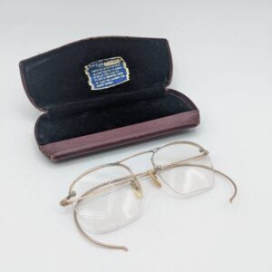 Antique Rimless Spectacles with Wire Arms & Case