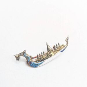 c. 1940s "Siam" STERLING Enamel Dragon Boat Ship Brooch