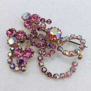 c. 1950s Vintage Pink Rhinestone Brooch