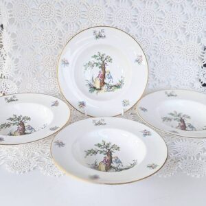 Vintage Royal Worcester Bone China Watteau Pattern Rim Soup Bowls, set of 4