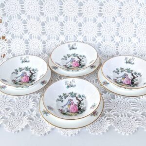 Vintage Royal Worcester Bone China Watteau Pattern set of 4 Fruit Nappies / Berry Bowls and 4 Dessert / Bread and Butter Plates (8 pieces)