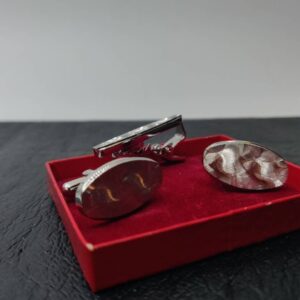 Vintage Dandy Silver Tone Swirl Cufflinks and Rhodium Swirl Tie Clip