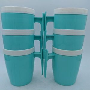 Vintage Set of 6 TWINSULATED Teal and White Mugs