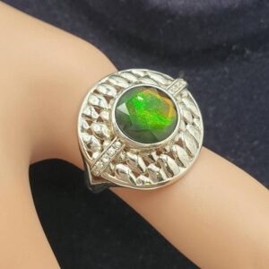 Korite Women's Sterling Silver Ammolite Size 7 Ring, silver ring, white topaz accents