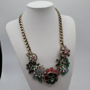 NIB JOAN RIVERS Classic Collection Statement Necklace, Floral with Multi Colored Crystals