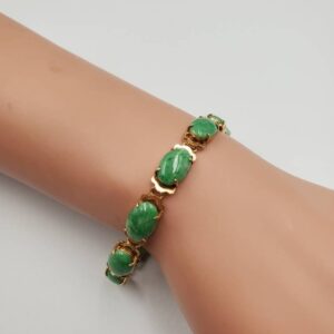 Vintage 14k Yellow Gold JADE Bracelet - "apple" jade Grade A natural colour; Appraisal at 6380