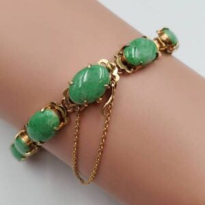 Vintage 14k Yellow Gold JADE Bracelet - "apple" jade Grade A natural colour; Appraisal at 6380