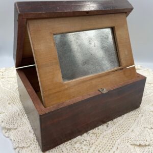 Antique Wooden Travel Shaving Box with Original Mirror