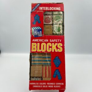 Vintage Toy - c.1940's Halsam set of 24 Interlocking Wood Block Pictures/Letters with Original Box-As Found