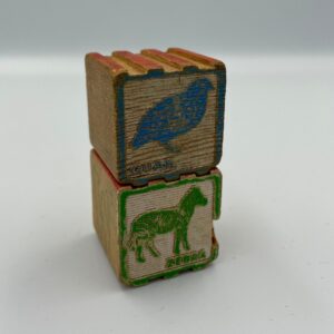 Vintage Toy - c.1940's Halsam set of 24 Interlocking Wood Block Pictures/Letters with Original Box-As Found