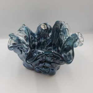 Vintage Lavorazione Murano Smoky Blue Planter, made in Italy, Murano Glass