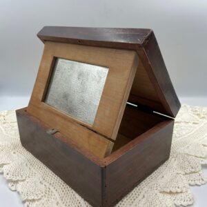 Antique Wooden Travel Shaving Box with Original Mirror