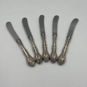 Set Of Five Vintage Birks Sterling Silver King Edward Pattern Butter Knives.