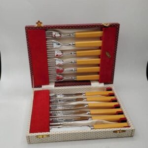 Vintage Fish Knife and Fork Set in Original Box, 12 Piece Set, Chrome Plated, Silware Britain