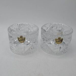 NIB Pair of Vintage Belfour Short Handcut Lead Crystal Candlesticks With Box, Made in Czechoslovakia, With Stickers