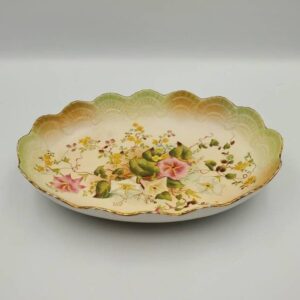 Carlton Ware Floral Shallow Bowl with Gold Trim, Circa 1894-1926 W&R Stoke on Trent, made in England