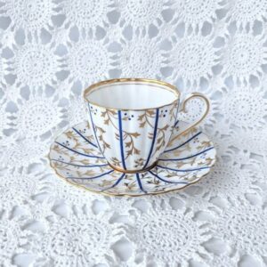 RARE Vintage ROYAL CHELSEA Tea Cup & Saucer, gold leaves, blue lines