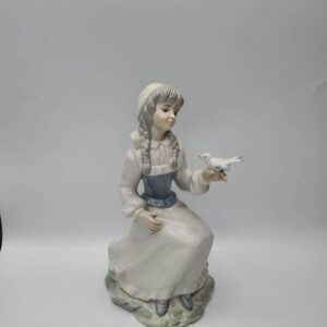 Vintage Tengra Valencia Porcelain Figurine of a Woman with a Bird