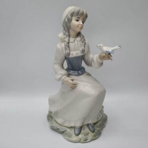 Vintage Tengra Valencia Porcelain Figurine of a Woman with a Bird