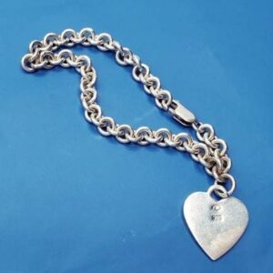 Vintage Sterling Silver Bracelet with Heart Charm, 7 1/4 inch