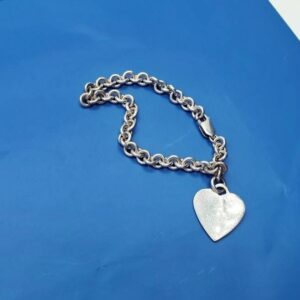 Vintage Sterling Silver Bracelet with Heart Charm, 7 1/4 inch