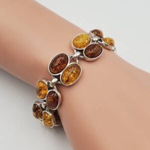 Genuine Baltic Amber Bracelet Set in Sterling Silver, Two Colors of Amber