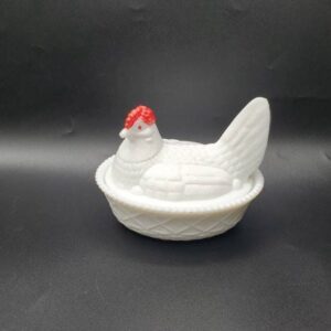 Vintage Westmoreland Milk Glass Hen on Nest with Red Comb, HON Candy Dish