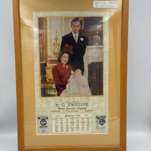 1951 Queen Elizabeth ll Calendar, Framed and Complete Vintage Calendar, Royalty Calendar Queen Elizabeth and Prince Charles