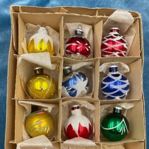 Vintage Set of 9 Cali Col Mercury Glass Christmas Ornaments, Collection of 9 Ornaments - Marked