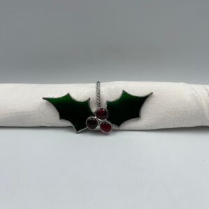 Set of 13 Holly Stained Glass Christmas Napkin Rings - 13 Total - Handmade Stained Glass Napkin Rings