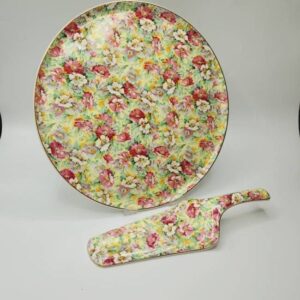 Vintage Portland Pottery Chintz Cake Plate With Matching Cake Server, made in England, c. 1950s