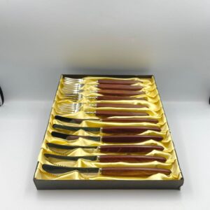 Vintage MCM Pagwood Set of 6 Knives & Forks "Bandana Grill Set" - Monogram Cutlery Unused in Original Box!