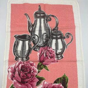 NOS Vintage 100% Cotton Tea Towel with a Tea Set and Roses