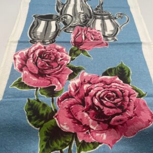 NOS Vintage 100% Cotton Tea Towel with a Tea Set and Roses