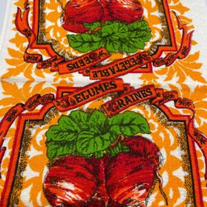 NOS Kathaway Poly/Cotton Kitchen Fringed Hand Towels Red/Orange Vegetables & Seeds w/ Original Sticker