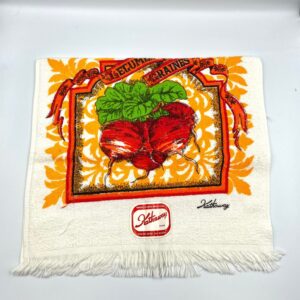 NOS Kathaway Poly/Cotton Kitchen Fringed Hand Towels Red/Orange Vegetables & Seeds w/ Original Sticker