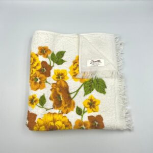 Vintage NOS Camtex 100% Cotton Fringed Bath Towel Yellow Flowers 40x22" made in Canada