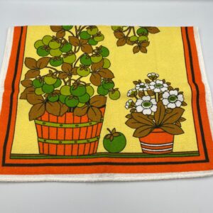 NOS 100% Cotton Orange and Yellow Tea Towel with Bright Plants