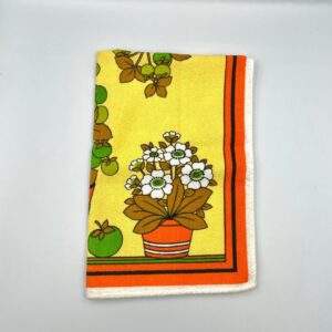 NOS 100% Cotton Orange and Yellow Tea Towel with Bright Plants