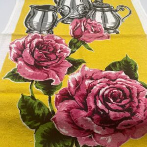 NOS Vintage 100% Cotton Tea Towel with a Tea Set and Roses