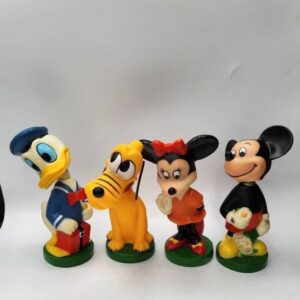 Vintage Mickey Mouse, Minnie Mouse, Pluto, and Donald Duck Bobble Heads, Disney Rubber Nodders, made in Hong Kong