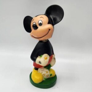 Vintage Mickey Mouse, Minnie Mouse, Pluto, and Donald Duck Bobble Heads, Disney Rubber Nodders, made in Hong Kong