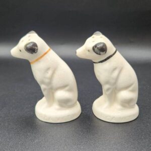 RCA Victor Nipper Dog Salt and Pepper Set; Black / Gold Collars