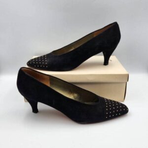 EVAN PICONE Spanish Made Pumps Size 11M Black Suede with Gold Stud Detailing - Made in Spain