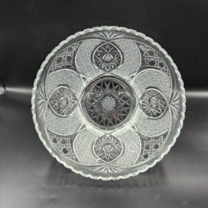 Vintage Bohemian 9 1/2 inch Clear Cut Crystal Bowl, Queens Lace Pattern