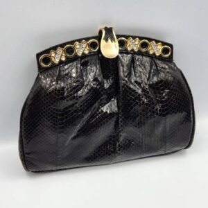 Vintage Farnell Paris Black Snakeskin Handbag, Black Snakeskin Clutch