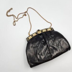 Vintage Farnell Paris Black Snakeskin Handbag, Black Snakeskin Clutch