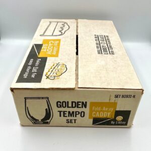 NOS Vintage Libbey Golden Tempo Set NIB Never Opened - 8 Glasses and Fold Away Caddy